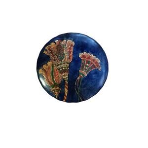 Vntg Oriental Accent Hand Painted Porcelain Bisque Blue Trinket Box